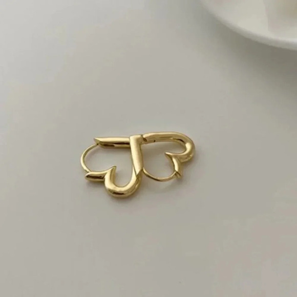 925 Sterling Silver Heart Huggie Earrings (Gold) - Picture 5 of 5